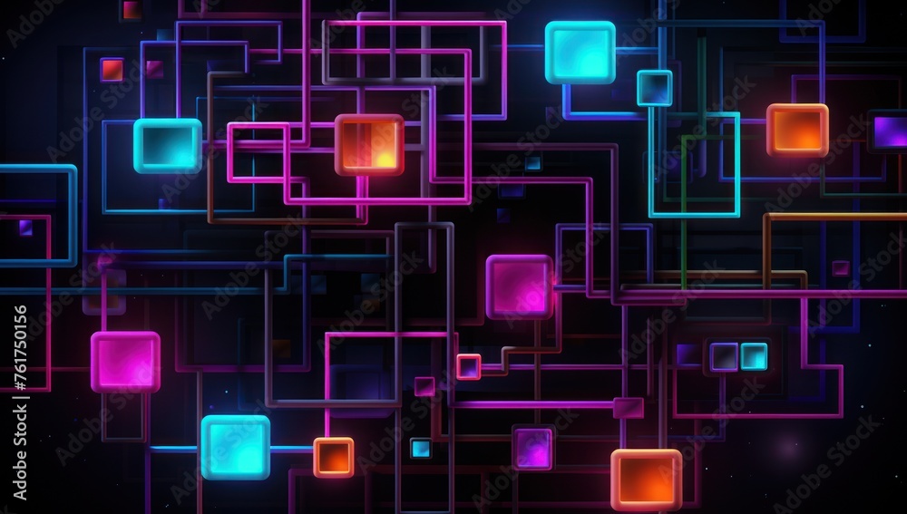 Neon squares on a dark background