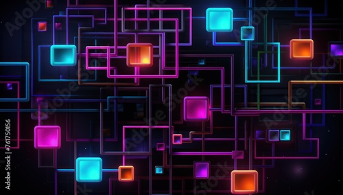 Neon squares on a dark background