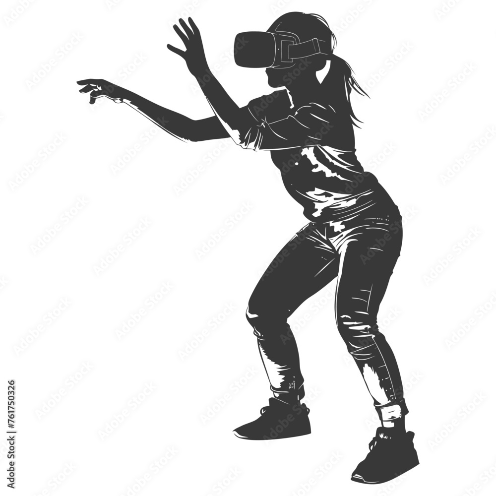 Silhouette girl playing virtual reality headset black color only