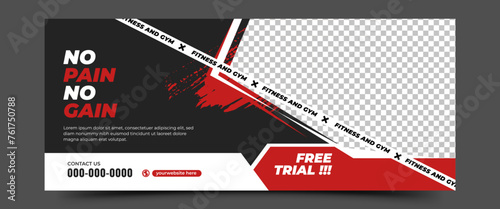 Gym, fitness, and sports horizontal banner template design with place for the photo