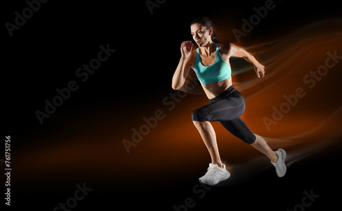 Sport backgrounds. The woman with runner. Isolated scene.