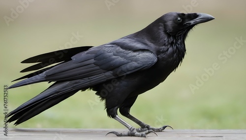 A Crow With Its Wings Folded Neatly Against Its Bo