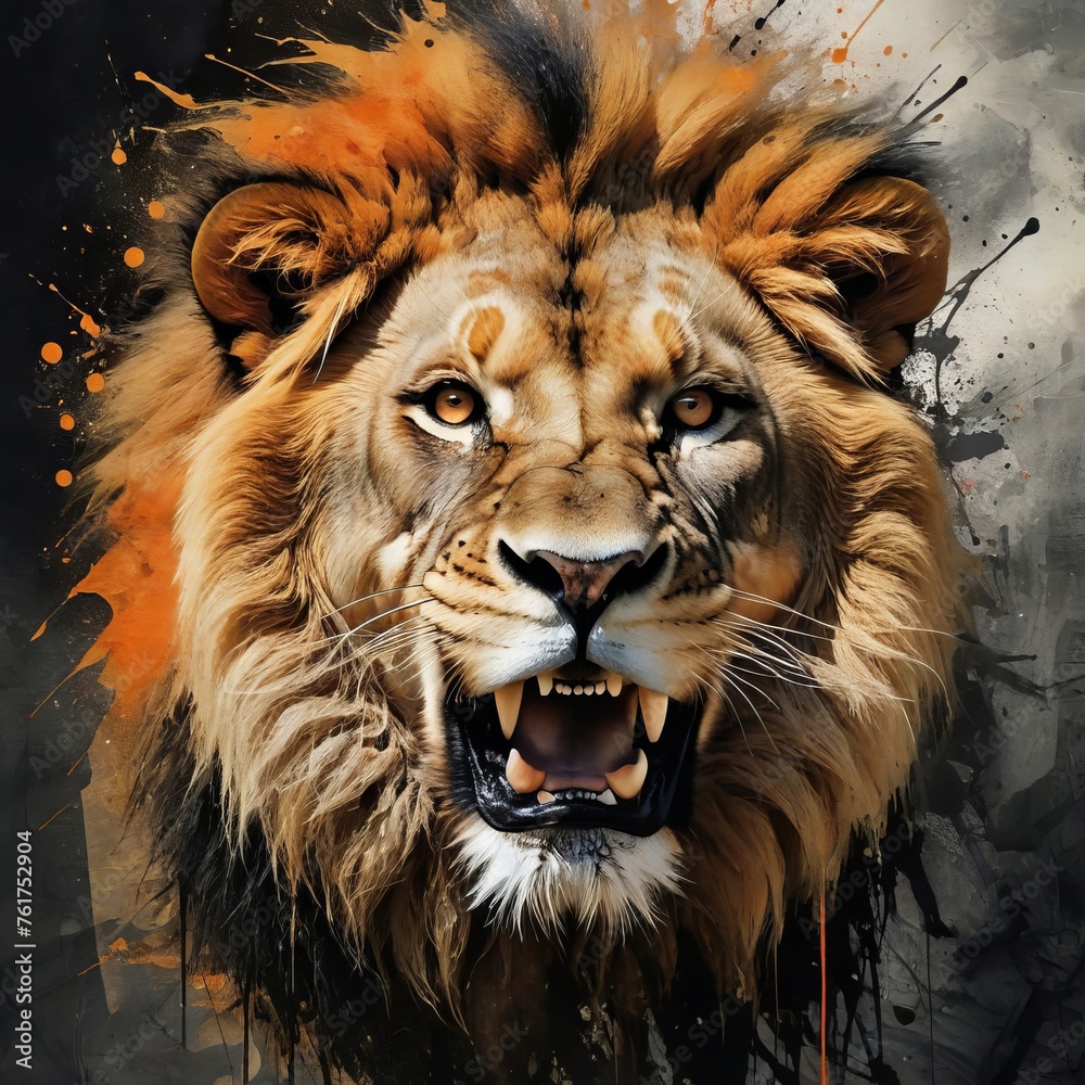 Naklejka premium lion in the sun color abstract art created with generative AI software.