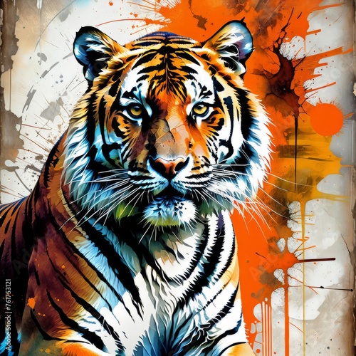 tiger in the sun color abstract art created with generative AI software.