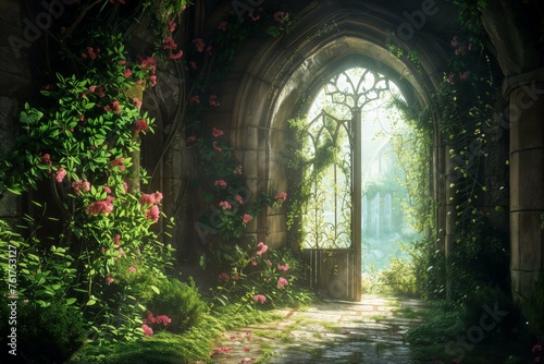 Mystical archway in an enchanted garden setting