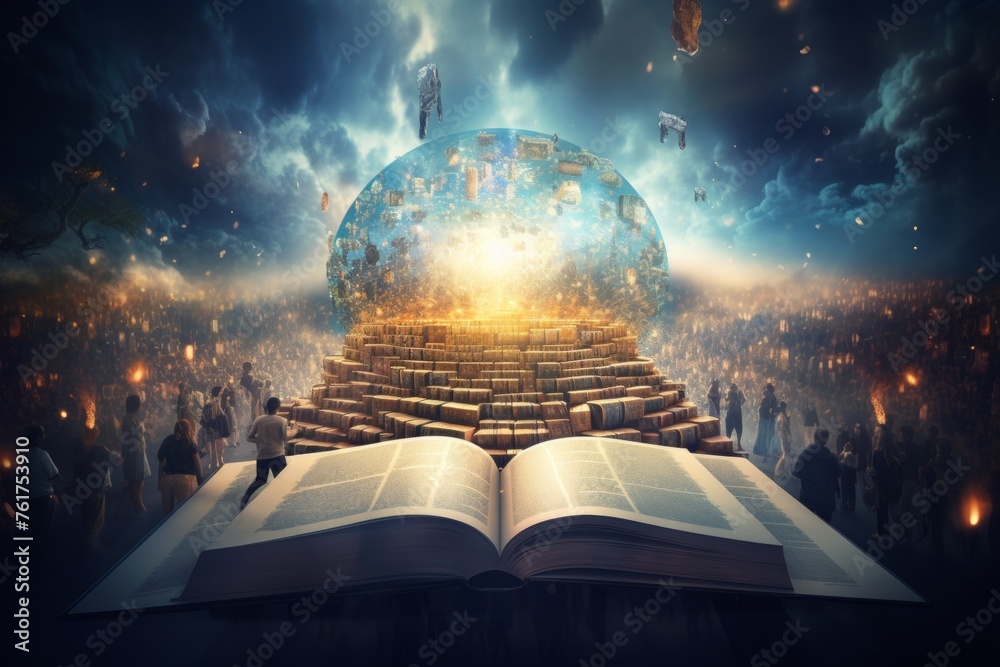 Obraz premium Futuristic fantasy book cover: a glimpse into a technological world of wonders and magic