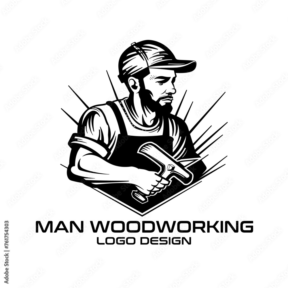 Man Woodworking Vector Logo Design Man Woodworking Vector Logo Design