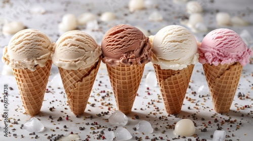 Fresh tasty organic ice cream in waffle cone 