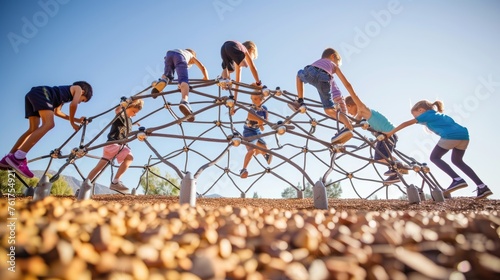 A group of young girls enjoying leisure time on a playground, having fun under the sky and sharing moments of art and recreation in the city. AIG41