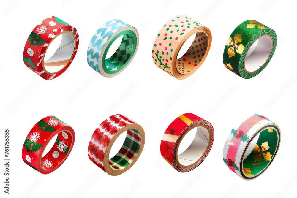Various colorful washi tapes neatly arranged in a bunch, showcasing a variety of designs and patterns