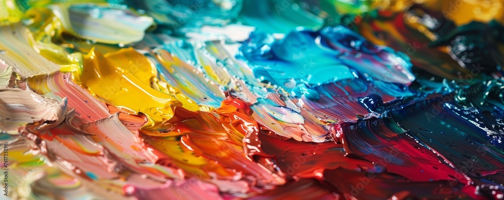 Vibrant colors mingle in a painter's palette, capturing the artistic process's character and grace