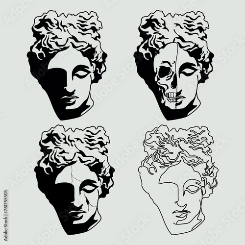 Illustration of an antique statue a trendy aesthetic gypsum portrait for streetwear design