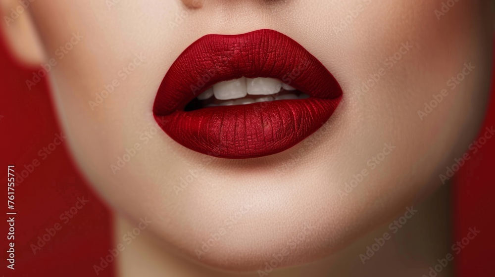 Fototapeta premium Crimson red lipstick with a matte finish