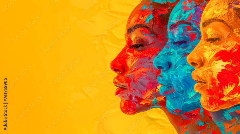 Colorful profiles: artistic paint on faces