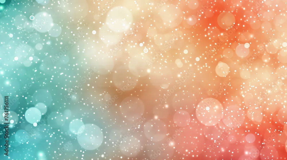 Abstract delicate bokeh background with peachy coral, minty teal, and shimmering bronze colors