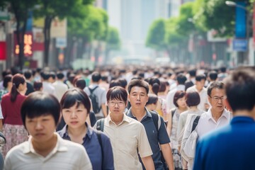 Crowd of people walking street
