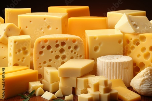 Assorted cheese varieties collage with various flavors and textures in contemporary style