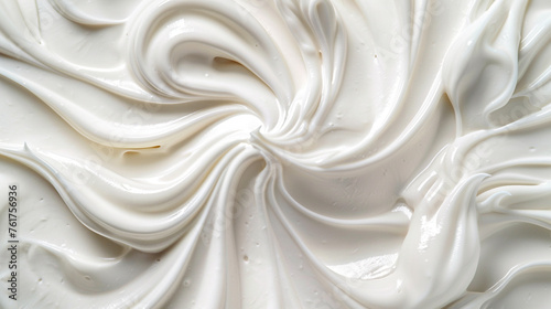 Close-up of white natural creamy vanilla yogurt top view photo