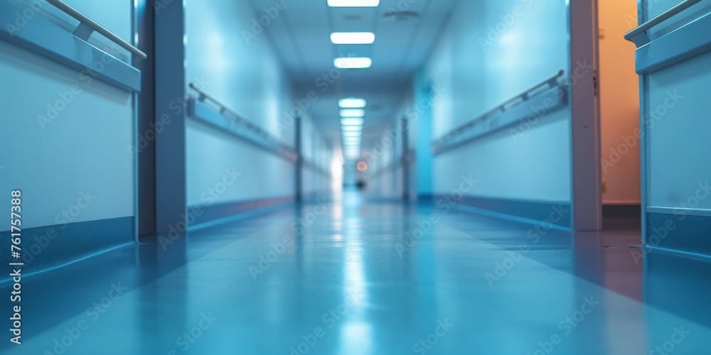 Evocative blurred background of a hospital corridor bathed in golden light, symbolizing hope and care.