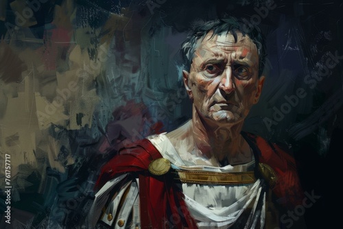 Julius Caesar Roman dictator depicted in oil painting as historical military leader