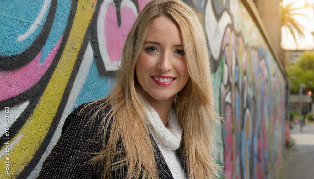 Beautiful woman against graffiti wall Beautiful woman against graffiti wall