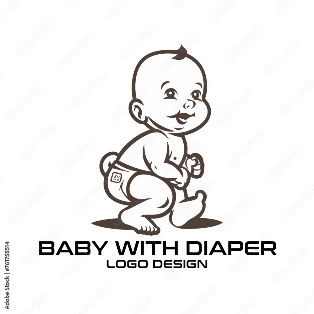 Baby With Diaper Vector Logo Design Baby With Diaper Vector Logo Design