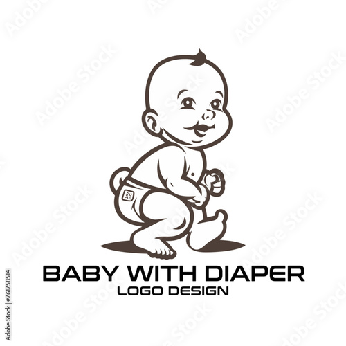 Baby With Diaper Vector Logo Design