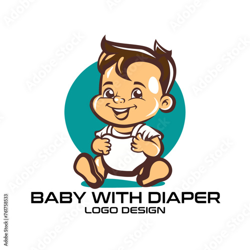 Baby With Diaper Vector Logo Design