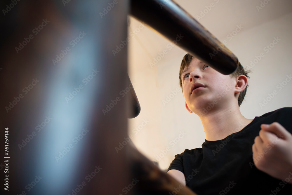 Teenager Boy Training With Wingchun Wooden Dummy 11 Year Old Child Training Wushu Yunchunquan Teenager Boy Training With Wingchun Wooden Dummy 11 Year Old Child Training Wushu Yunchunquan