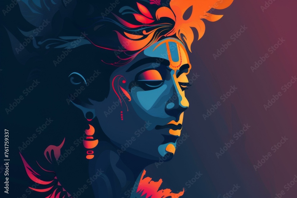 Krishna portrayed as Divine Statesman in a Minimalist Style Art Illustration reflecting Hinduism and Deity spirituality