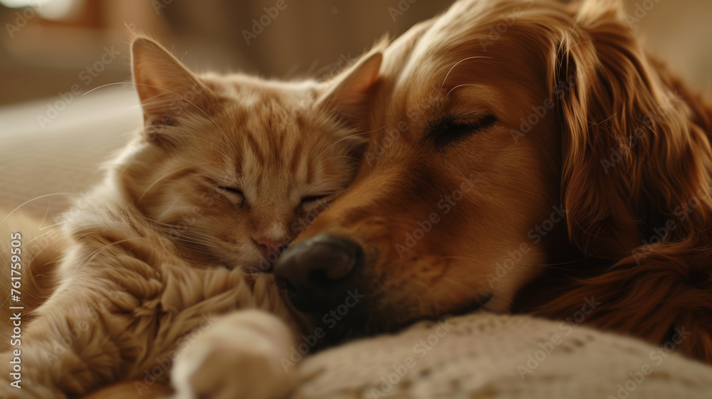 Unlikely Friendship,  Cat and Dog Embrace in Heartwarming Hug