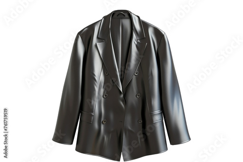 A sleek black leather jacket standing out against a clean white backdrop