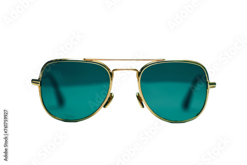 A stylish pair of sunglasses resting on a stark white background