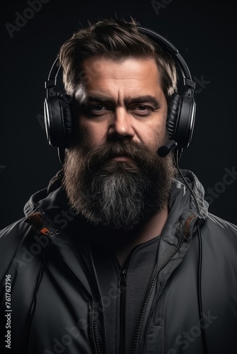 man with a beard wearing headphones Generative AI