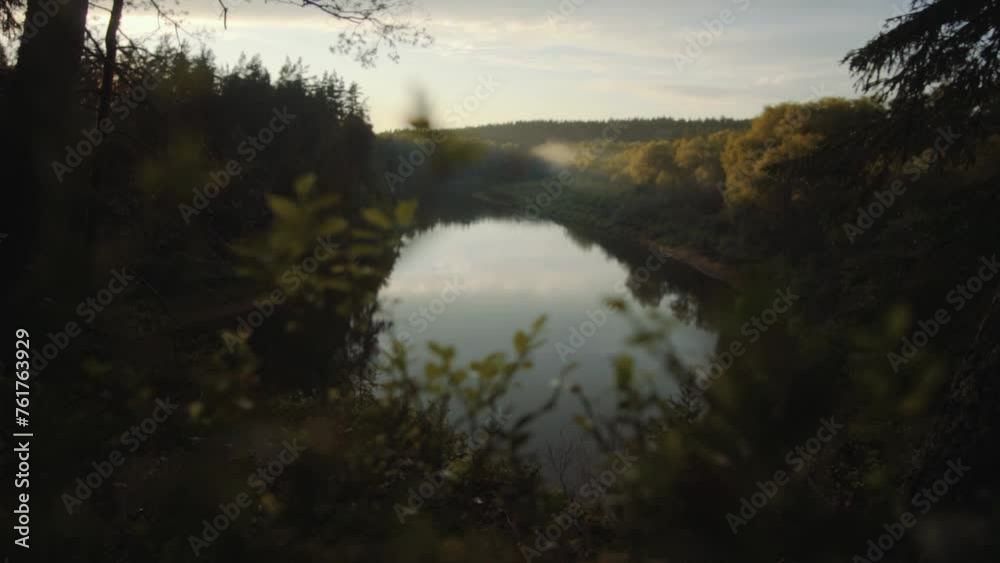 sunset over the river and fog over forest sunset over the river and fog over forest