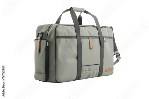 A modern laptop bag in storm grey with a striking brown handle
