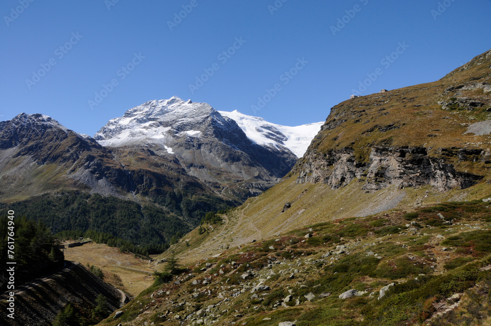 Touristenattraktion: Bernina-Hospitz nahe der Alp Grüm.Tourist attraction Bernina train in the Swiss Alps near Alp Grüm