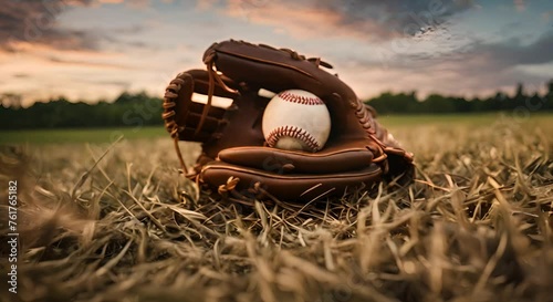 Baseball glove with a baseball ball. photo