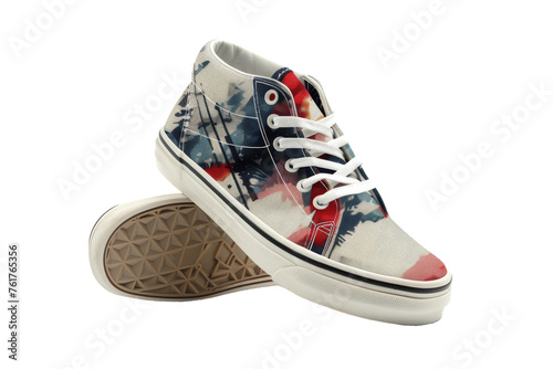 A vibrant pair of shoes with a tie dye pattern that stands out in a colorful and eye-catching design