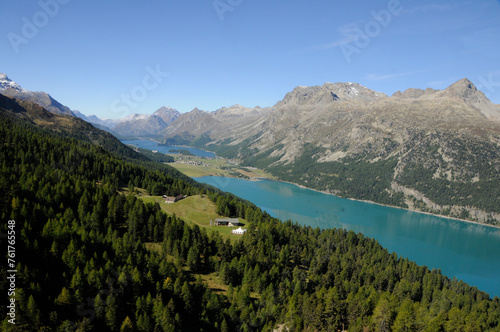 Fototapeta Naklejka Na Ścianę i Meble -  Die Oberengadiner Gletscherssenlandschaft. Magnificant swiss alp panoramic view from mount Corvatsch