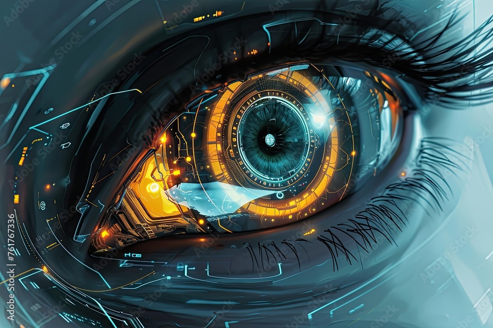 Sleek, upgraded cybernetic eye with enhanced functionalities. The sci-fi aesthetic and attention to intricate details draw inspiration from the futuristic designs. Sleek, upgraded cybernetic eye with enhanced functionalities. The sci-fi aesthetic and attention to intricate details draw inspiration from the futuristic designs.