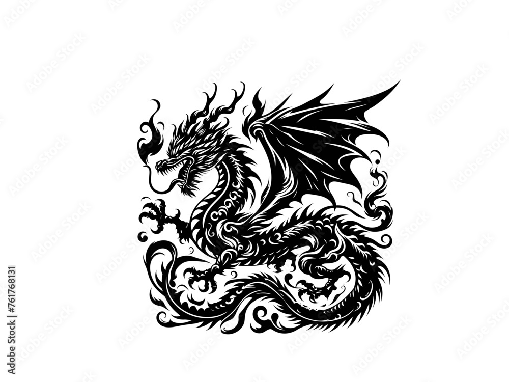 Mystical Dragon: Dragon Vector Illustration for Fantasy Designs and Mythical Artistry Mystical Dragon: Dragon Vector Illustration for Fantasy Designs and Mythical Artistry