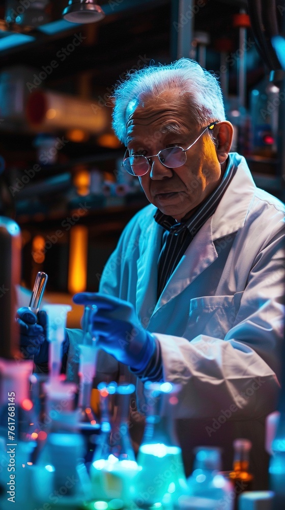 Senior asian male scientific in laboratory.