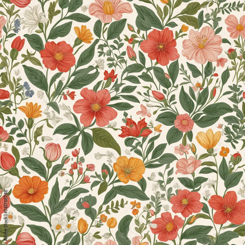 Flowers oil illustration wallpaper. Seamless background.