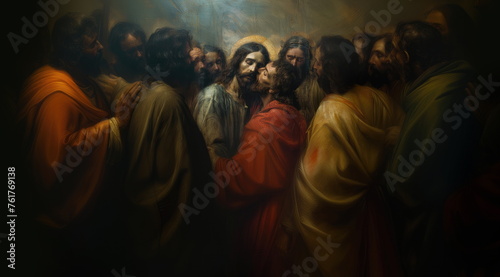 Betrayal The Kiss of Judas by Jesus Christ. 12 apostles photo