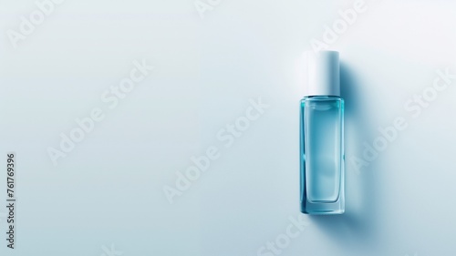 Elegant blue bottle on a serene blue backdrop, simplicity in design