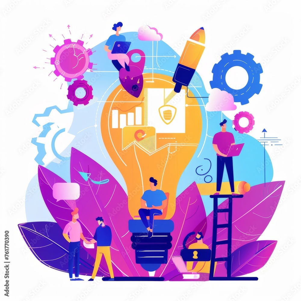 Business concept illustration with light bulb. flat illustration of idea, startup, brainstorming, creativity, innovation. Creative concept for web banner Business concept illustration with light bulb. flat illustration of idea, startup, brainstorming, creativity, innovation. Creative concept for web banner