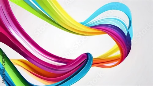 Video, abstract background. Multi-colored curved lines move on a white background, background for advertising. AI generative.