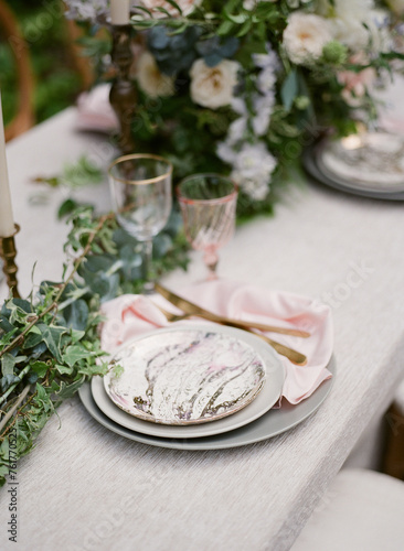 Wedding Table Setting at Vizcaya Museum and Gardens  photo