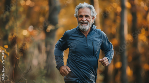 Active senior man is jogging. Healthy retirement lifestyle. © paulmalaianu